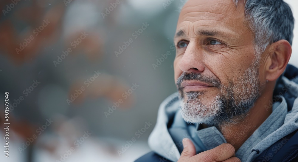 Obraz premium Man Looking Away in Winter