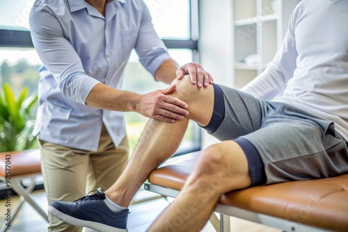 Wallpaper Mural A skilled physical therapist's gentle hands palpate a patient's knee joint, assessing injuries and developing a personalized rehabilitation plan to alleviate pain and restore mobility. Torontodigital.ca