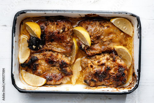 Obraz na płótnie tray of baked chicken thighs w salonie