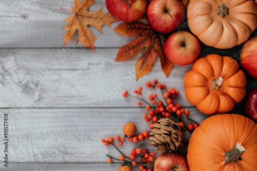 Autumn Produce on Wooden Background