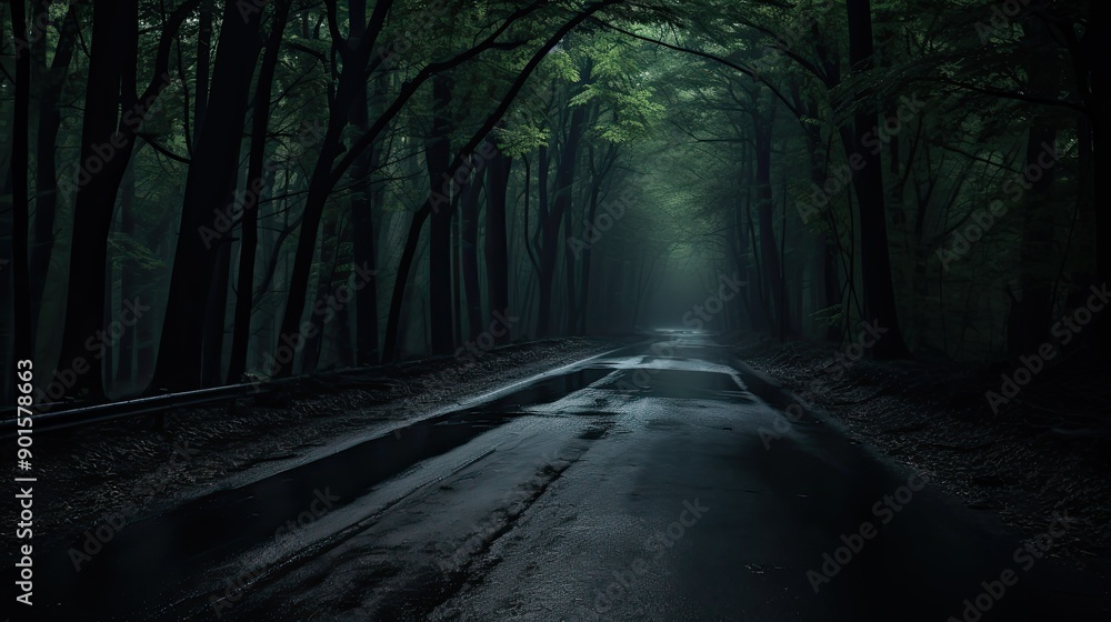 Obraz premium A long road with trees