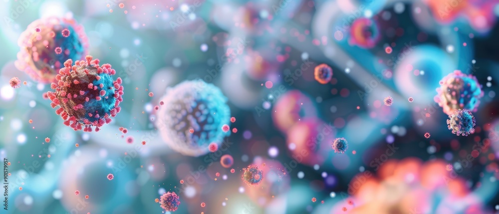 Various cultures within the tract interacting with cells close up, biology, vibrant, Overlay, intestinal lining Various cultures within the tract interacting with cells close up, biology, vibrant, Overlay, intestinal lining