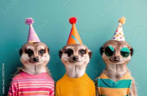 Four Meerkats in Party Hats
