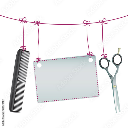 Hanging Scissors Comb Sign Copy Space