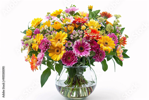 Wallpaper Mural A vibrant bouquet of yellow, pink, and orange flowers in a clear glass vase. The flowers are arranged in a beautiful, natural way. Torontodigital.ca