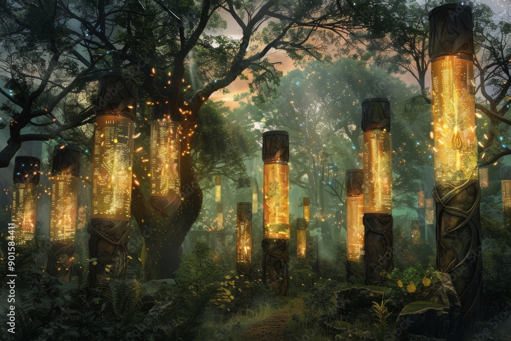 Obraz premium Enchanted forest pathway at twilight