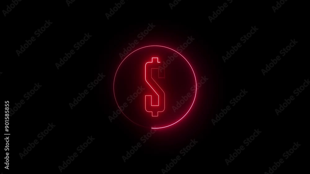 Neon glowing dollar icon animation. Dollar neon sign animation. video of a neon dollar sign isolated on a black background. Neon glowing dollar icon animation. Dollar neon sign animation. video of a neon dollar sign isolated on a black background.