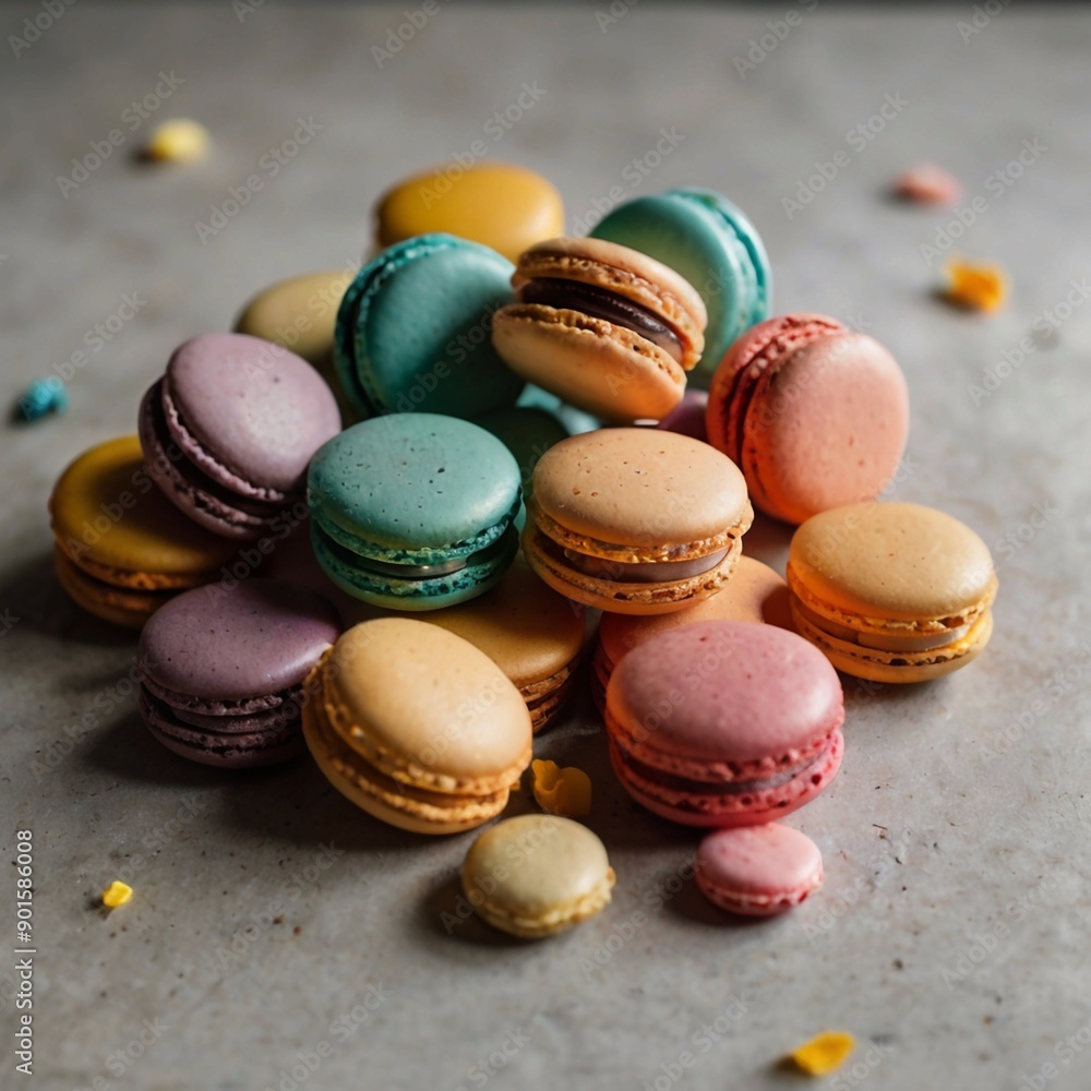 Closeup of sweet colorful macaroons isolated on a solid background, for holidays, party dessert Closeup of sweet colorful macaroons isolated on a solid background, for holidays, party dessert