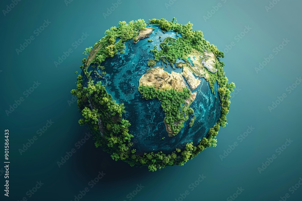 Earth with energyefficient lightbulb minimalistic design flat white background art space for Ad