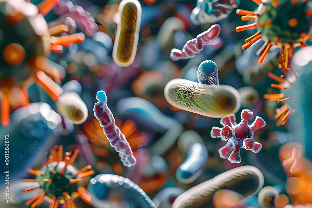 microscopic view of virus bacteria and fungi cells 3d medical illustration microscopic view of virus bacteria and fungi cells 3d medical illustration