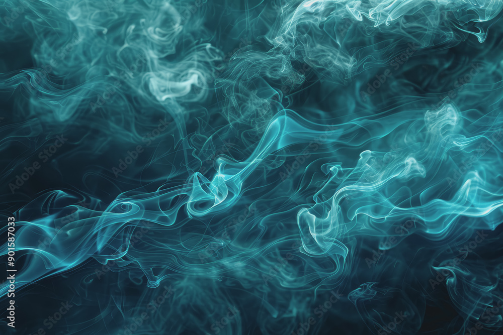 Dynamic smoke clouds are illuminated by a neon turquoise texture. like an underwater scene. Dynamic smoke clouds are illuminated by a neon turquoise texture. like an underwater scene.