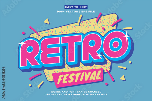 Retro editable text effect style - Retro vintage music party festival 3d cartoon style premium vector