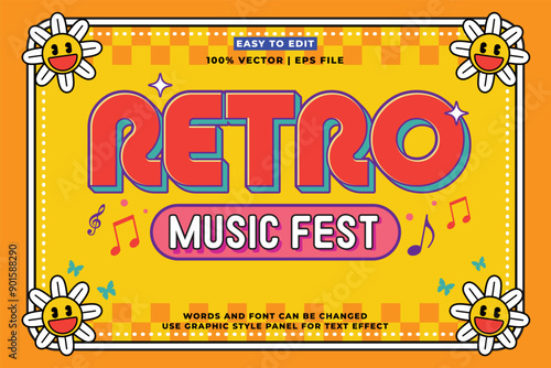 Retro editable text effect style - Retro vintage music party festival 3d cartoon style premium vector photo