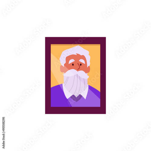 Dia de los muertos portrait of elderly dead man, funeral altar photo in frame, memorial picture, vector ritual ceremony