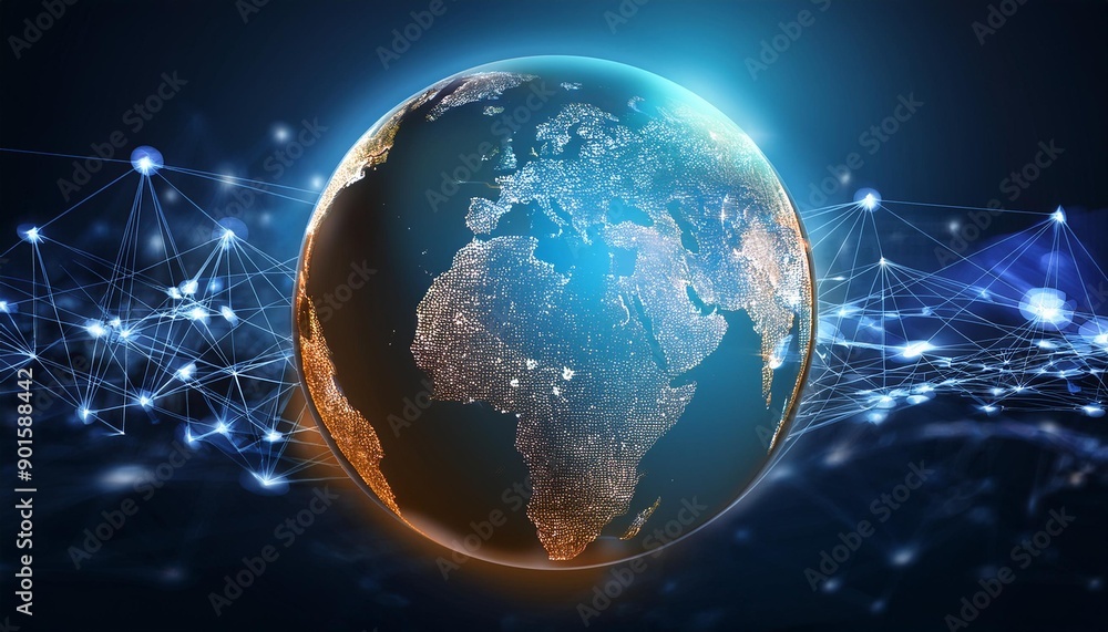 Fototapeta premium worldwide network connection, digital art illustration, Generative AI