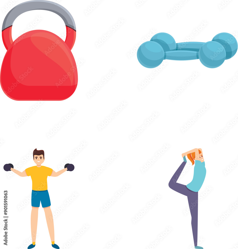 Sport activity icons set cartoon vector. People doing sport or physical exercise. Full body workout Sport activity icons set cartoon vector. People doing sport or physical exercise. Full body workout