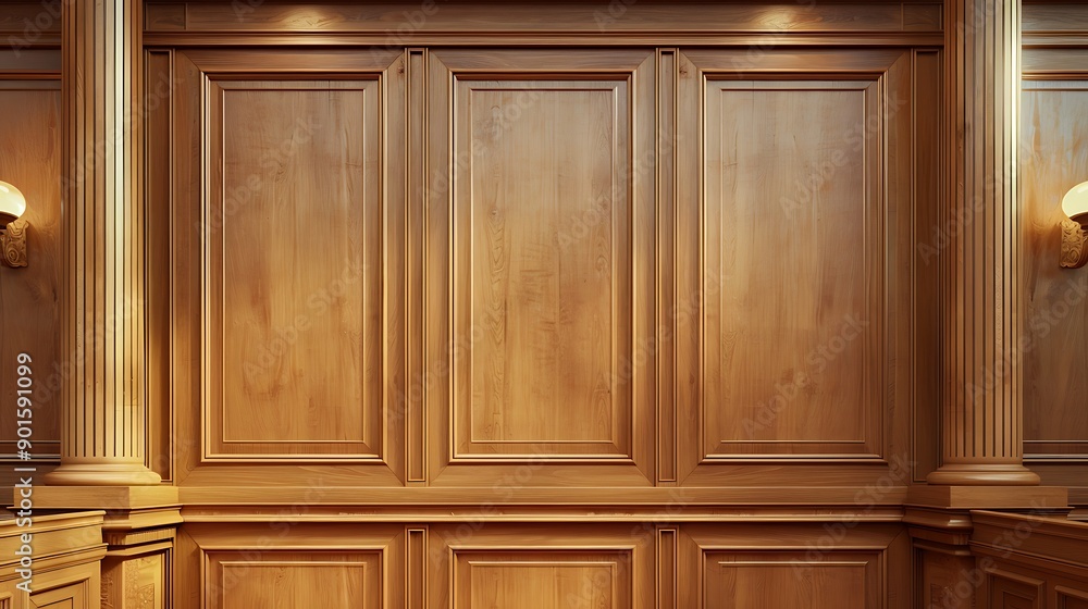 An elegant oak wood paneling texture in a courtroom, featuring a classic vertical pattern that conveys a sense of tradition and authority. An elegant oak wood paneling texture in a courtroom, featuring a classic vertical pattern that conveys a sense of tradition and authority.
