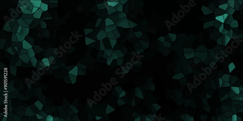 Quartz Dark mint and teal Broken Stained Glass Background with black lines. Voronoi diagram background. Seamless pattern with 3d shapes vector Vintage Quartz surface white for bathroom or kitchen