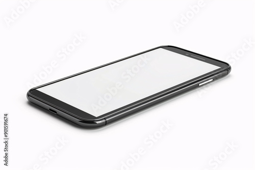 Black smartphone with a blank screen, angled on a white background.