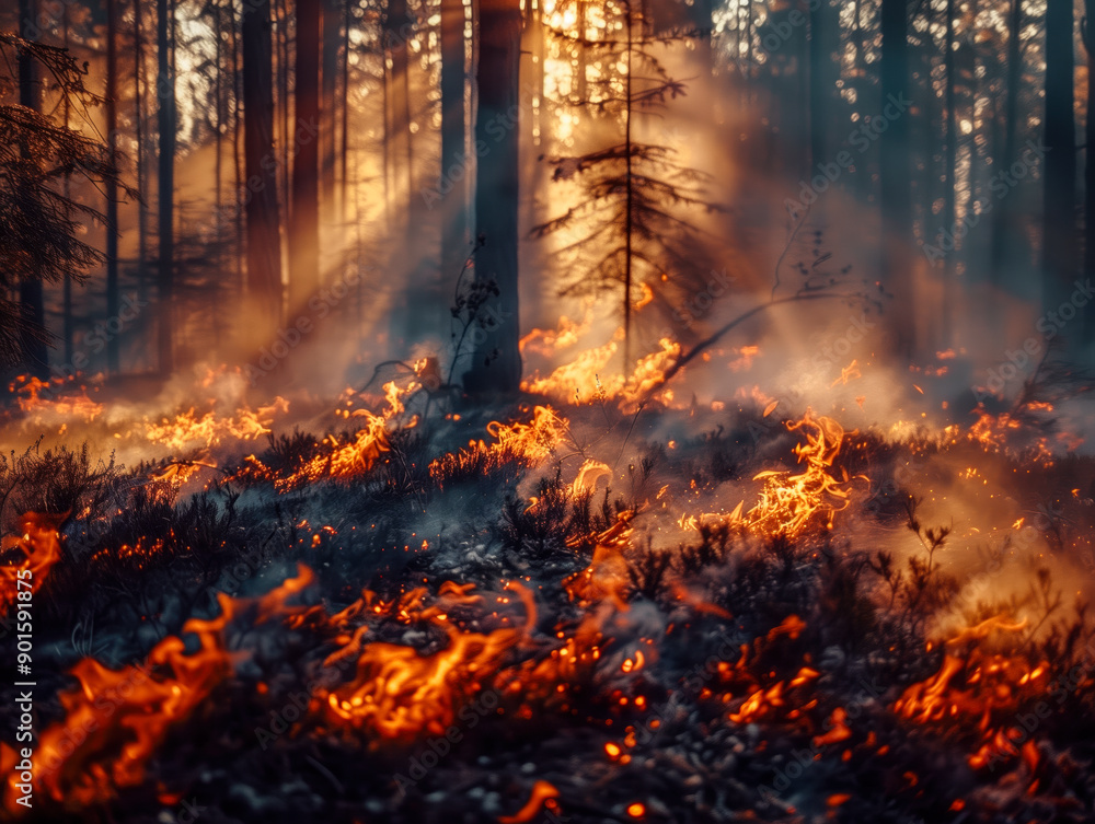 Forest fire burns the ground in the forest Forest fire burns the ground in the forest
