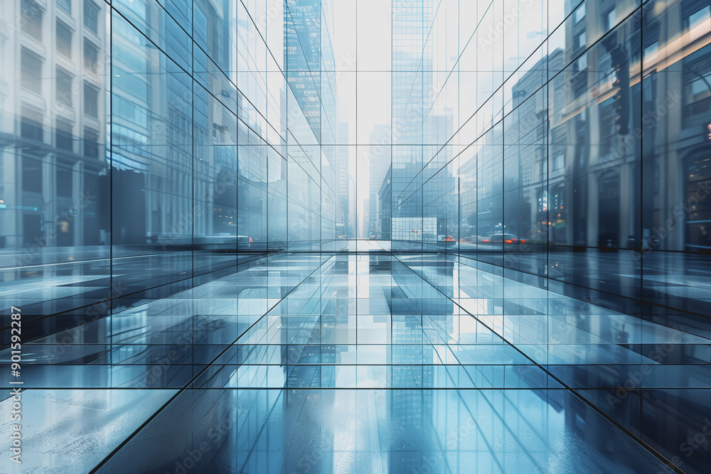 Futuristic city with blurry moving glass buildings and skyscrapers. Use a white and blue theme. Futuristic city with blurry moving glass buildings and skyscrapers. Use a white and blue theme.