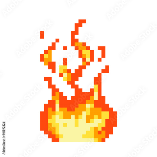 Fire pixel art icon for games, 8-bit bonfire.