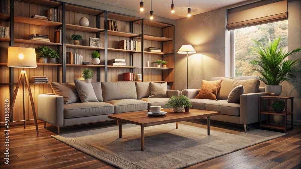 Cozy modern therapy room with comfortable couch, coffee table, and bookshelf, warm lighting, and a serene atmosphere, ideal for introspective conversations. Cozy modern therapy room with comfortable couch, coffee table, and bookshelf, warm lighting, and a serene atmosphere, ideal for introspective conversations.
