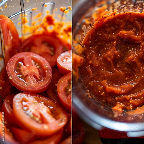 freshly blended tomato sauce preparation