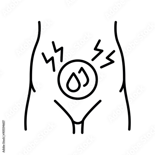 Menstruation pain line black icon. Sign for web page, mobile app, button, logo. Vector isolated button.