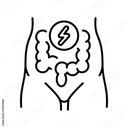 Stomach disorder line black icon. Premenstrual syndrome. Sign for web page, mobile app, button, logo. Vector isolated button.