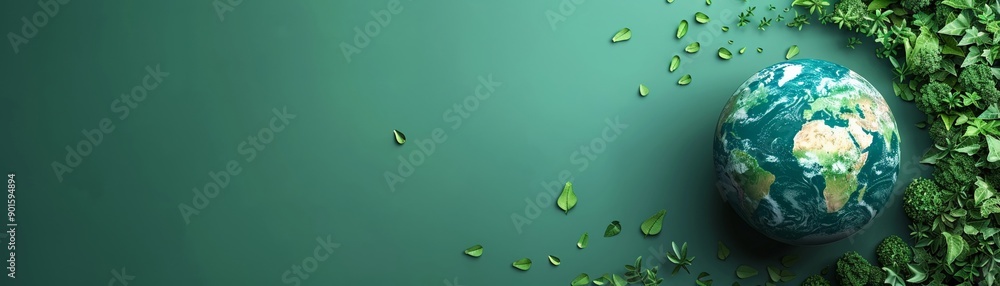 Earth with renewable energy sources minimal icon flat white background space for text Earth with renewable energy sources minimal icon flat white background space for text