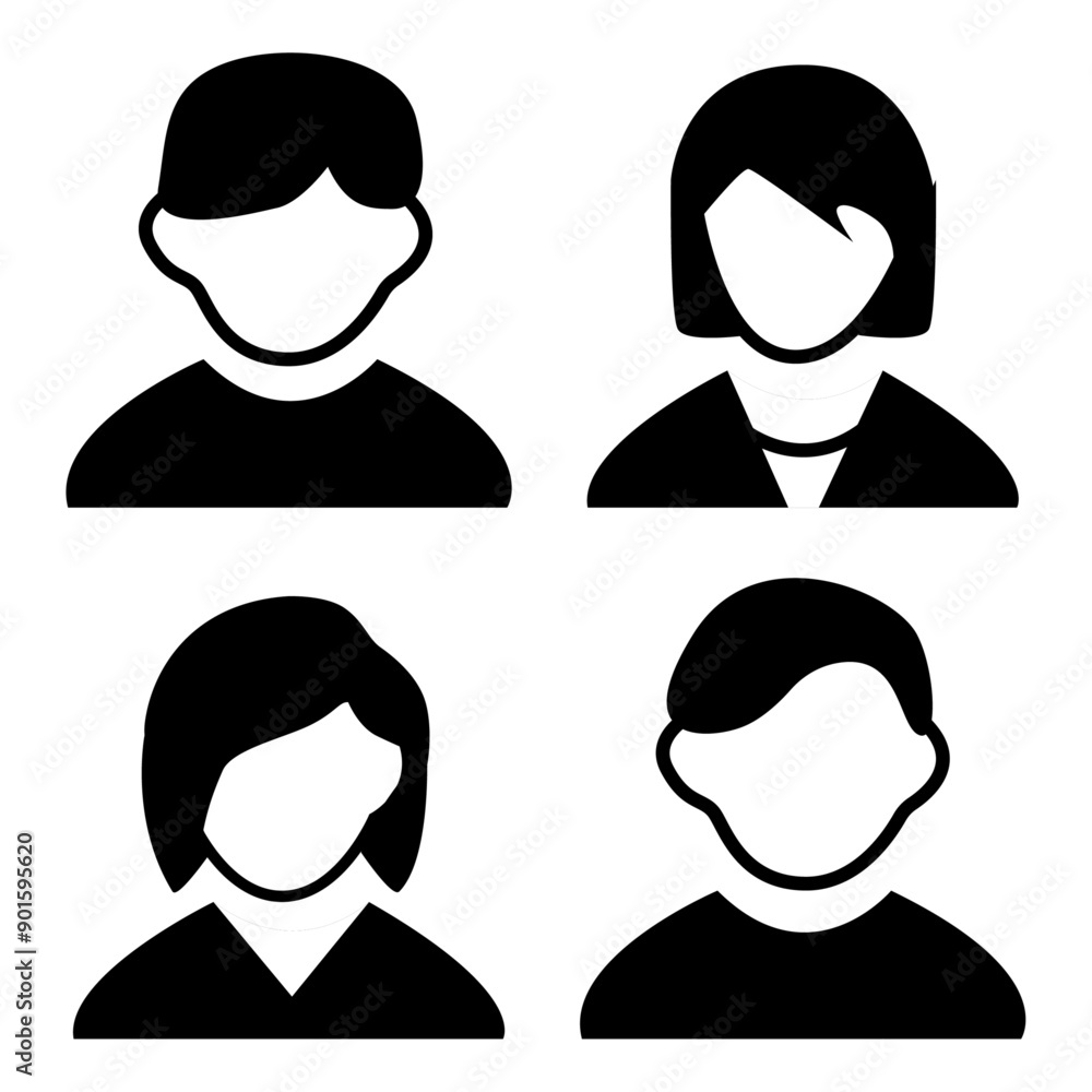 Vector flat illustration. Avatar, user profile, person icon, profile picture. Four persons. Suitable for social media profiles, icons, screensavers and as a template. Vector flat illustration. Avatar, user profile, person icon, profile picture. Four persons. Suitable for social media profiles, icons, screensavers and as a template.