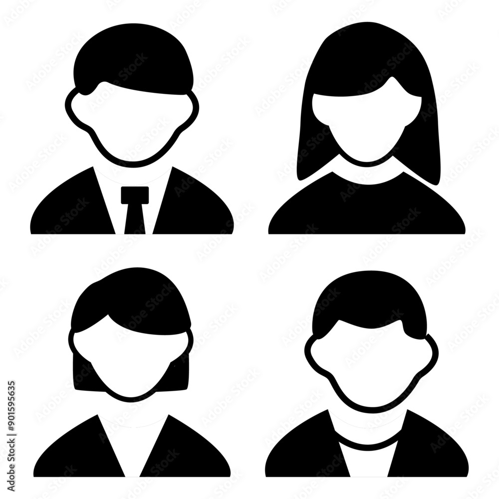 Vector flat illustration. Avatar, user profile, person icon, profile picture. Four persons. Suitable for social media profiles, icons, screensavers and as a template. Vector flat illustration. Avatar, user profile, person icon, profile picture. Four persons. Suitable for social media profiles, icons, screensavers and as a template.