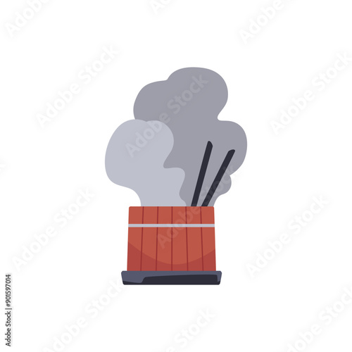 Wooden container with water for hardening steel, tempering metalworking process, vector blacksmith tools smith equipment