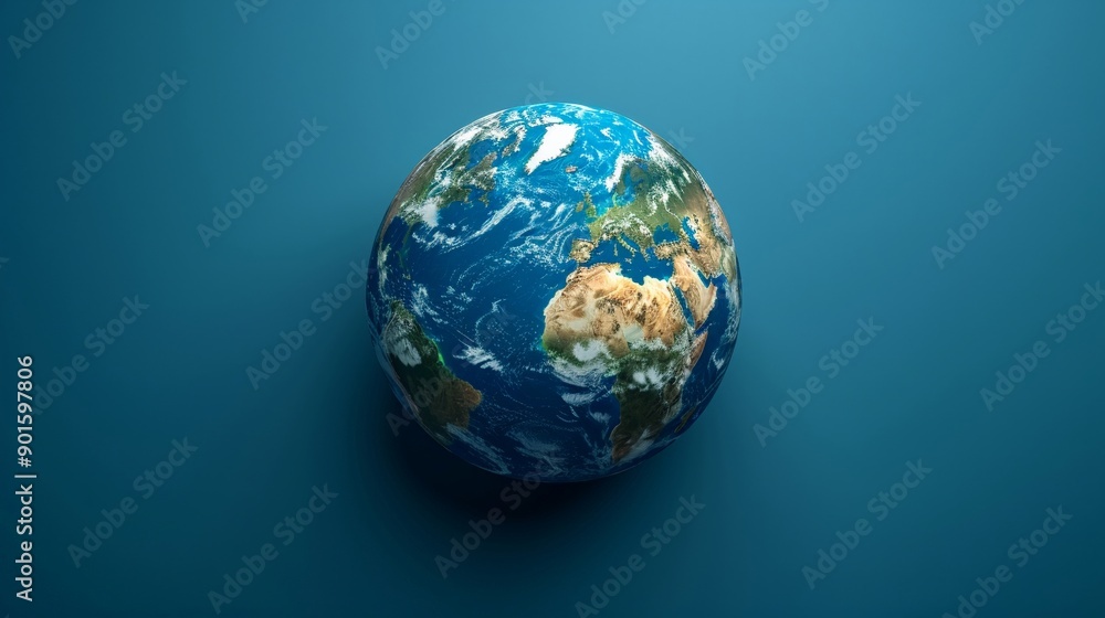Globe with ecofriendly transport minimal icon flat blue background art space for text Globe with ecofriendly transport minimal icon flat blue background art space for text