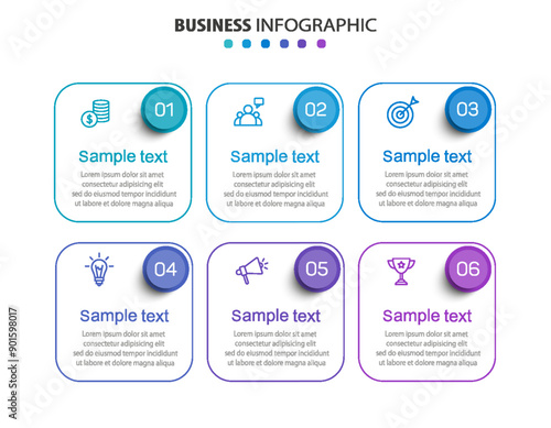 Business infographic vector design template with 6 options, steps or processes