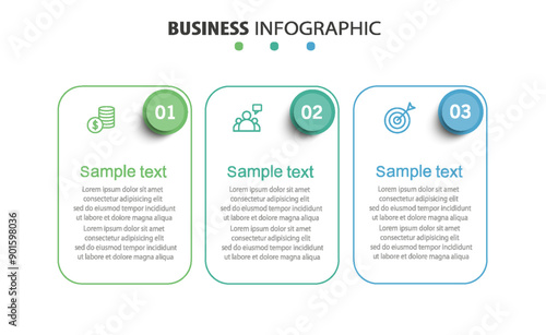 Business infographic design template with 3 options, steps or processes