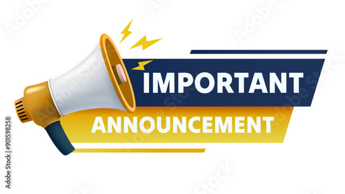 Important Announcement, megaphone announces news. Vector illustration