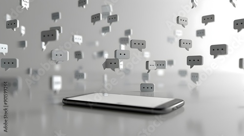 Wallpaper Mural Mobile Phone on Table with Floating Message Bubbles Inviting to Group Chat Torontodigital.ca