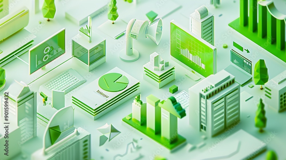 Isometric Data Visualization and Business Analytics Concept in Green Gradient Minimalist Isometric Data Visualization and Business Analytics Concept in Green Gradient Minimalist