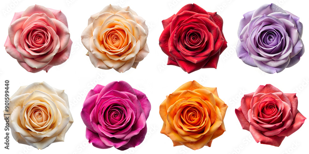 Obraz premium Set of Colorful Roses Isolated on White Background