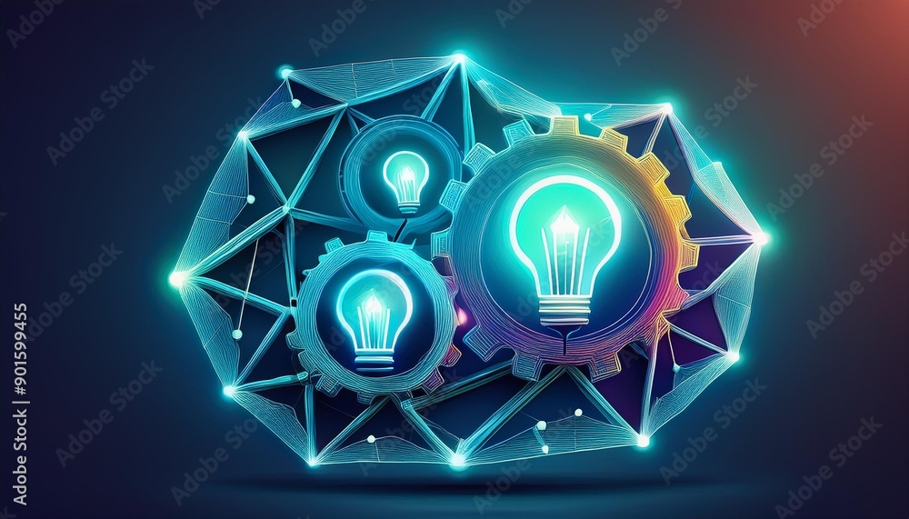 Abstract concept with gears and lightbulbs representing ideas and innovation. Creative and technological themes, ideal for tech presentations and educational materials. Abstract concept with gears and lightbulbs representing ideas and innovation. Creative and technological themes, ideal for tech presentations and educational materials.