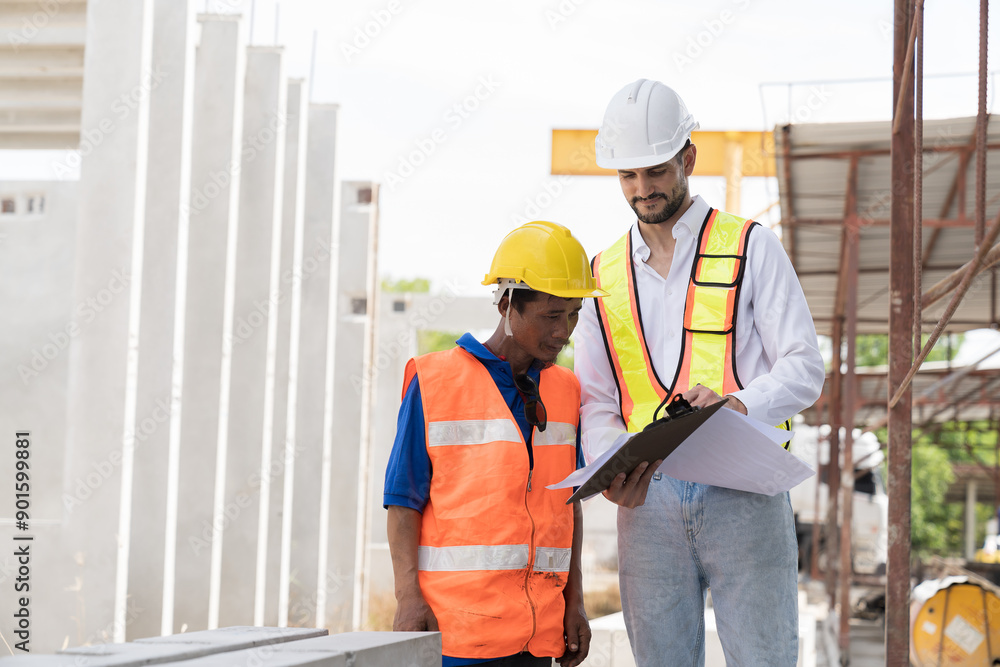 Foreman builder training work employee worker at construction site. Foreman construction and worker working at construction site Foreman builder training work employee worker at construction site. Foreman construction and worker working at construction site