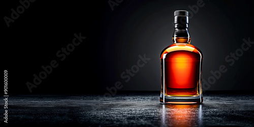 Unbranded bottle of whisky on black background photo