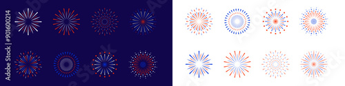 Fireworks set. Vector firework sign isolated with stars and sparks. Firework exlposions in the sky.