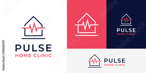 Creative House Pulse Home Heart Medic Care Clinic Logo Design Branding Template