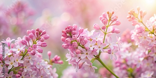 Delicate pink lilac flowers blossom on slender stems against a pure white background, radiating soft pastel hues and gentle springtime serenity.