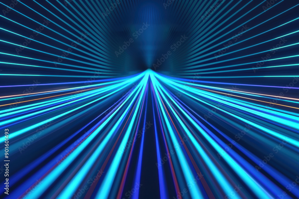 Fototapeta premium Futuristic blue light streaks create a tunnel-like illusion, symbolizing speed, technology, and innovation. Perfect for tech-related themes and backgrounds.