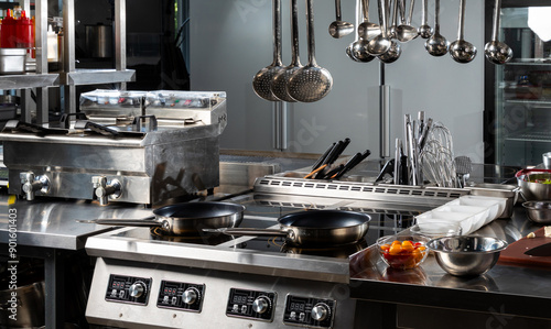 Professional kitchen in restaurant. Modern equipment and devices. Empty kitchen