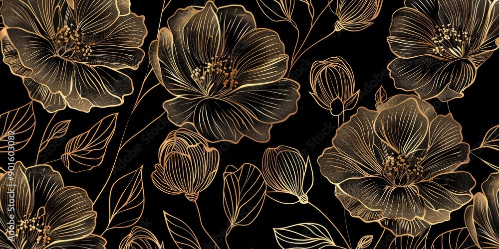 a image of a black and gold floral background with gold flowers a image of a black and gold floral background with gold flowers